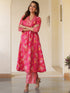 Pink Pure Cotton Floral Printed A-line Kurta Pant Set